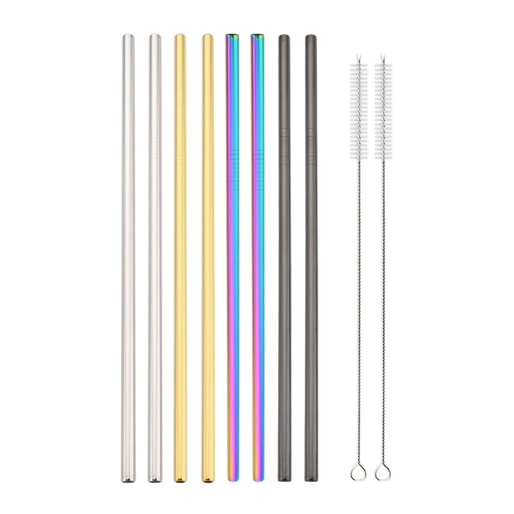 Colorful Reusable 304 Stainless Steel Drinking Straw Set with Case and Cleaning Brush