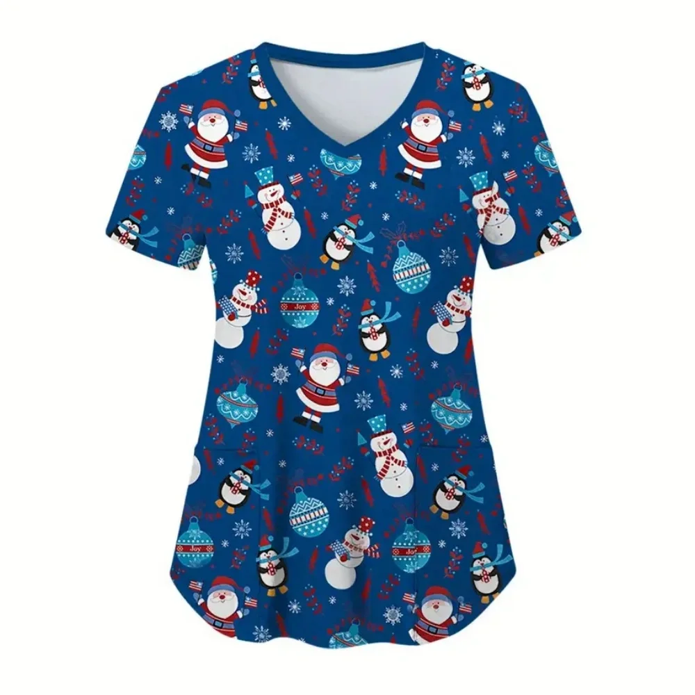 Ubuy Christmas Print Scrub Tops Plus Size Christmas Scrub Tops