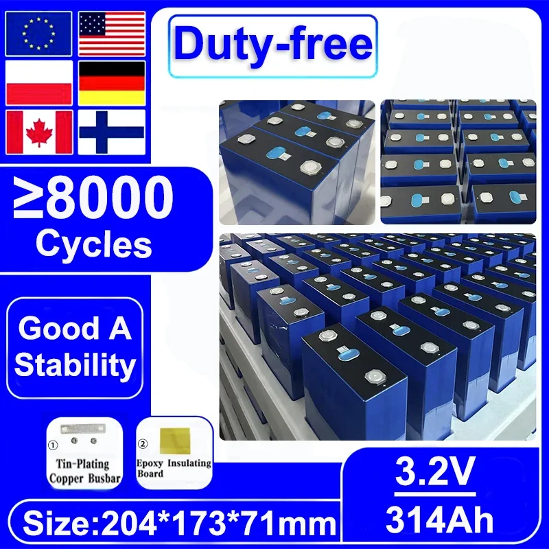 3.2V314AhLiFePO4A-classRechargeableBatterywith8000+cycles,SuitableforCamping,RV,Yacht,Forklift,SolarCellTax-free