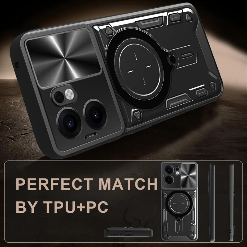 For Oppo Reno13 F 4G 5G Case Slide Lens Armor Phone Case For Reno 13F 13 F Reno13F Car Magnetic Stand Ring Back Cover Fundas 6