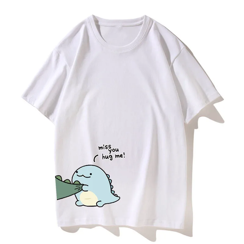 thumbnail image 1 of Camiseta de pareja a juego de dinosaurios, 240 g, camiseta de manga corta holgada informal de verano de alta calidad para novio, novia y niña, 1 of 5