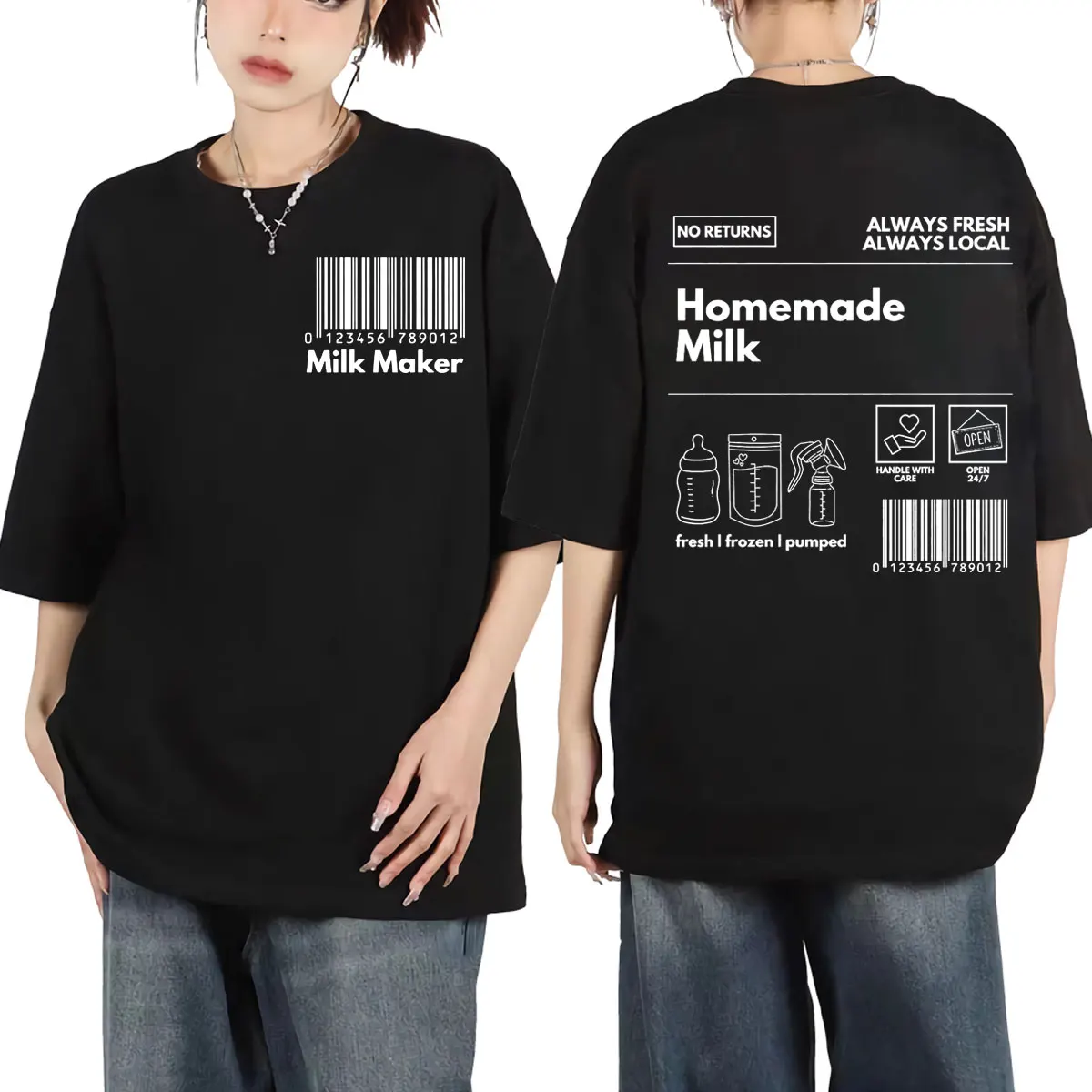 

Funny Breastfeeding Print T-shirt Women's Casual Comfort Short Sleeve T-shirts Summer Street Fashion Oversized T Shirts Unisex