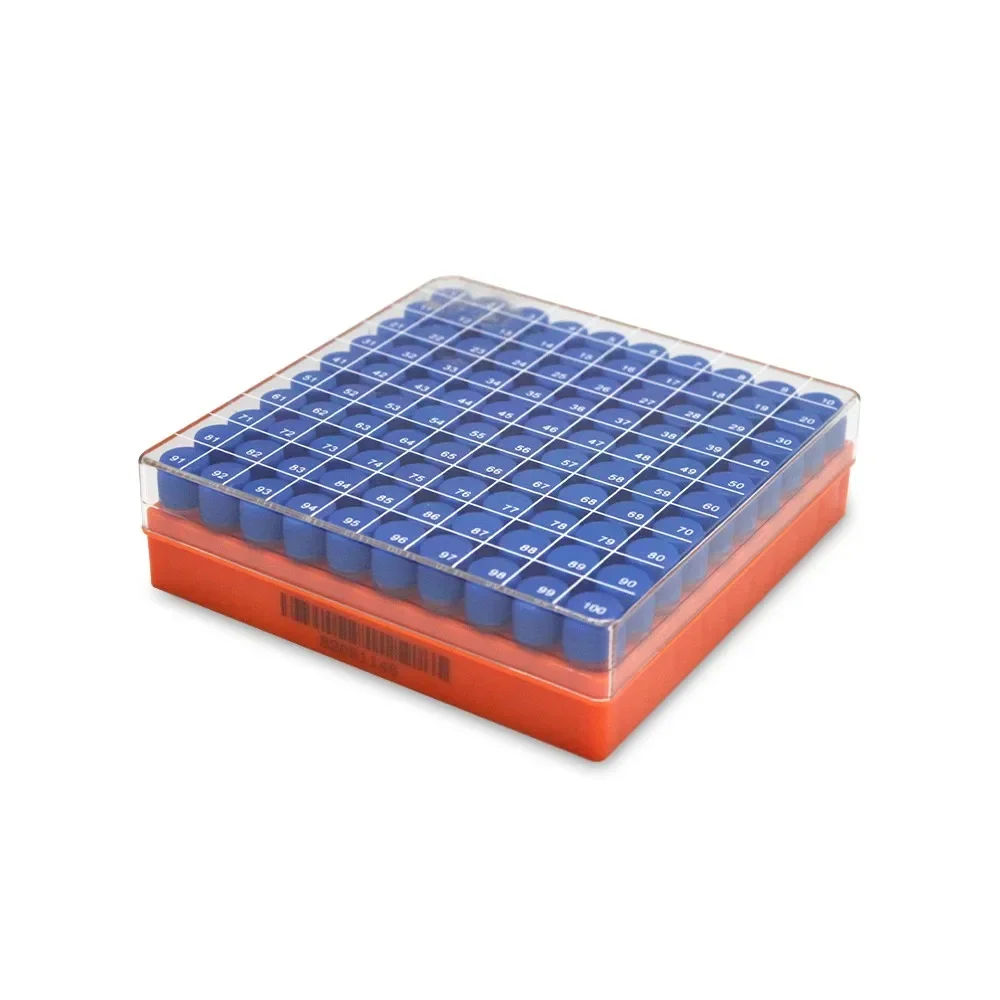 100pcs LABSELECT 0.5ml 1.5ml 2ml Cryovial Tubes 2D Cryotubes, External Rotating Vial Freezing Tubes Blue Orange White Screw Cap