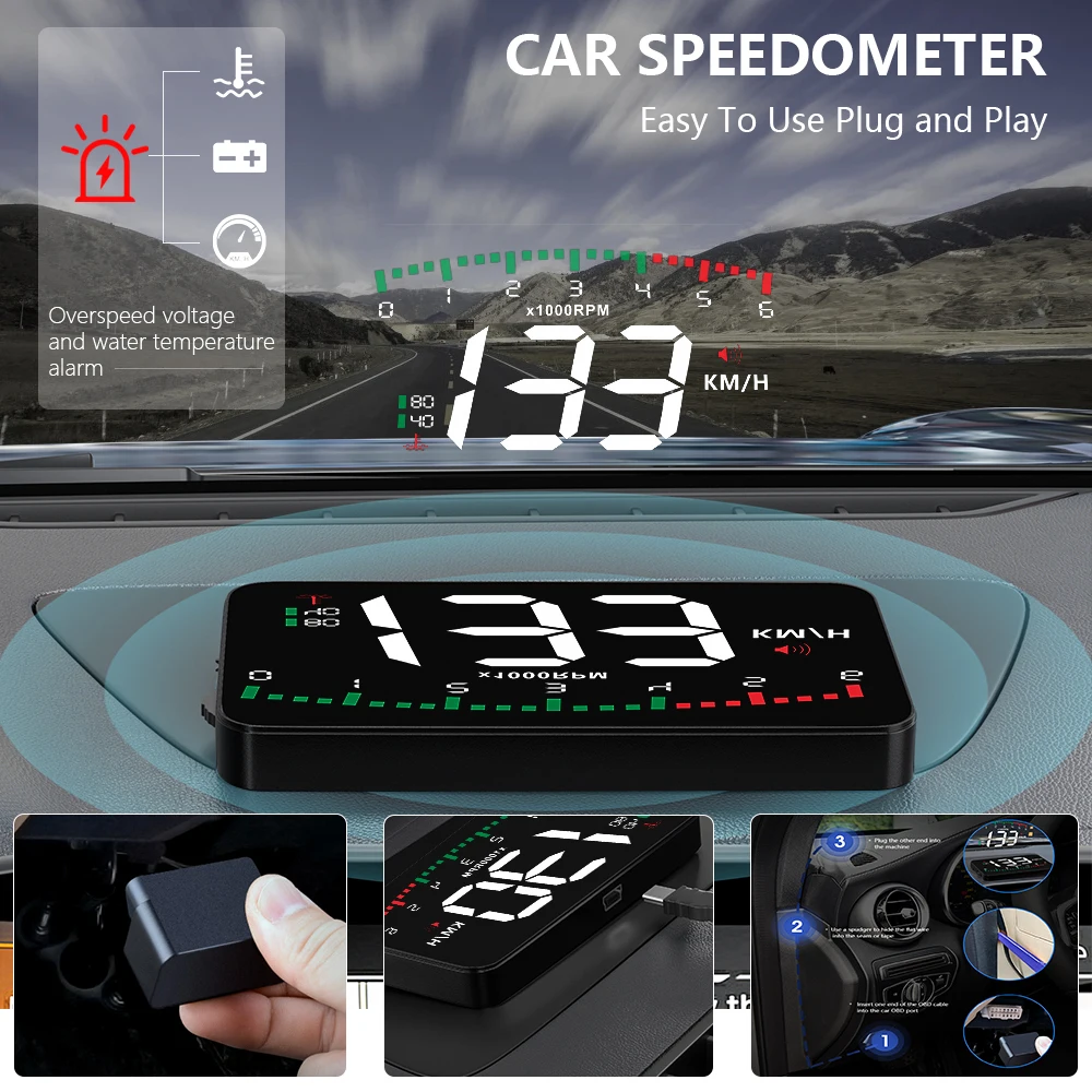 Auto Hud Display Car Projector Alarm EOBD OBD2 Head Up Display Speedometer Windshield Electronic Accessories GEYIREN A900 head up display
