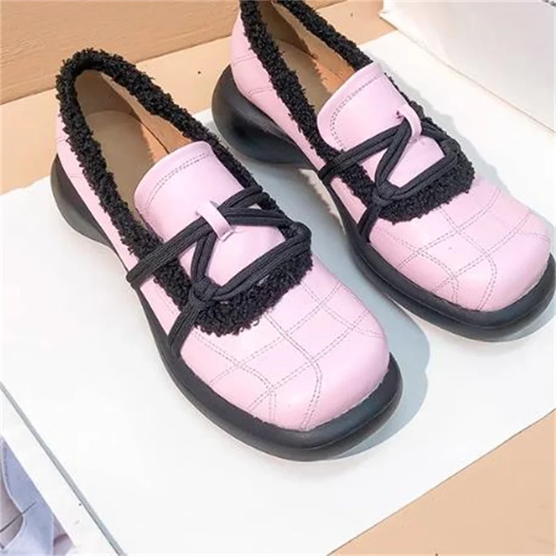 

Sidelines Shoes for Women Round Toe Lady Sewing Lines Mid Heels Belts Female Loafers Mixed Colors Chassure Femme Shallow Zapatos