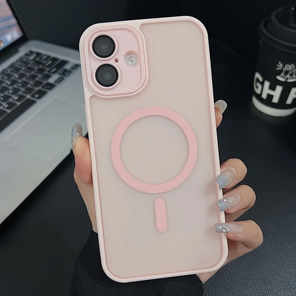 Rose Pink Magnetic Translucent Matte Camera Protector Phone Case