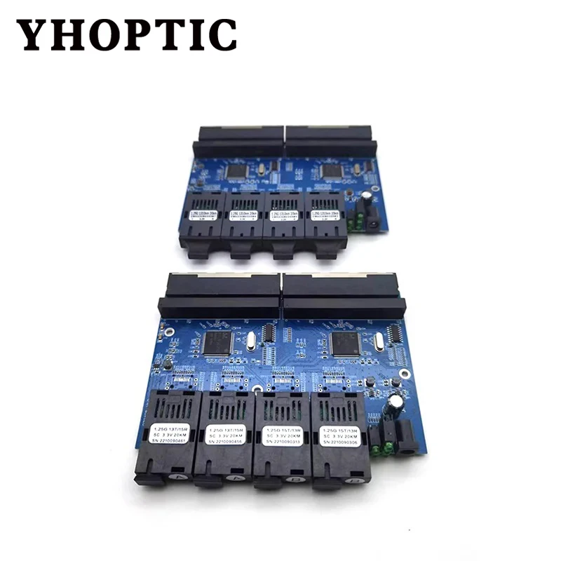 100/1000Mbps PCBA 보드 광섬유 변환기 스위치 4 광섬유 포트 8 RJ45 포트 광섬유 송수신기 단일 모드 SC 심플렉스/듀플렉스