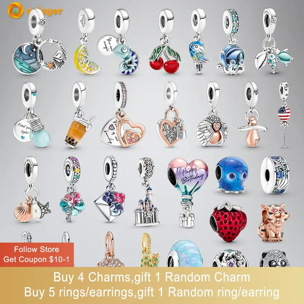 

2022 925 Sterling Silver Turtles Pansy Lemon Octopus Fish Conch Murano Glass Charms fit Original Pandora Bracelets or Necklaces