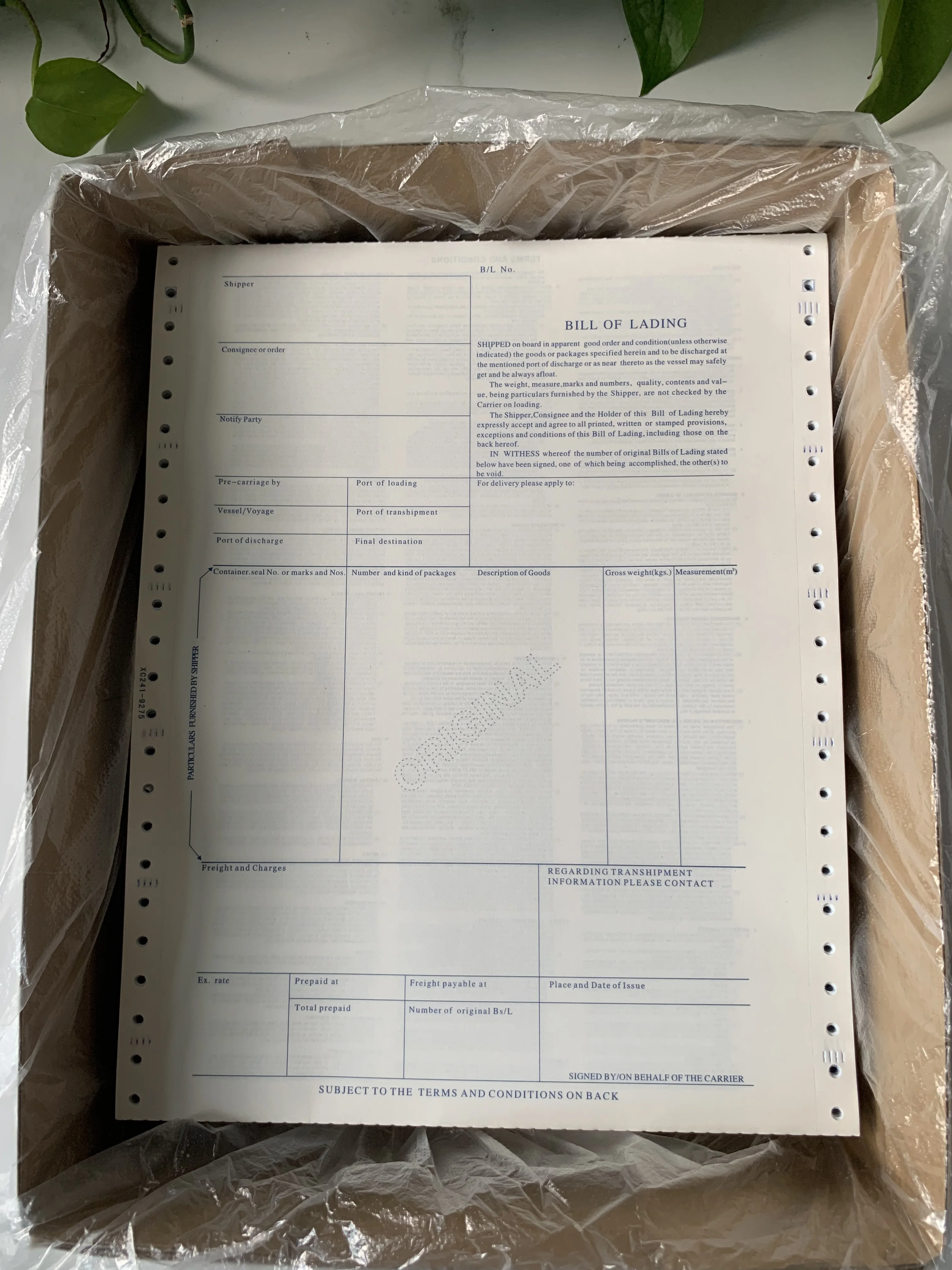 bill of lading Neutral , 3 originals, 3 copies，6 pages, Nvocc General international Logistics MBL LCL FCR ，paper