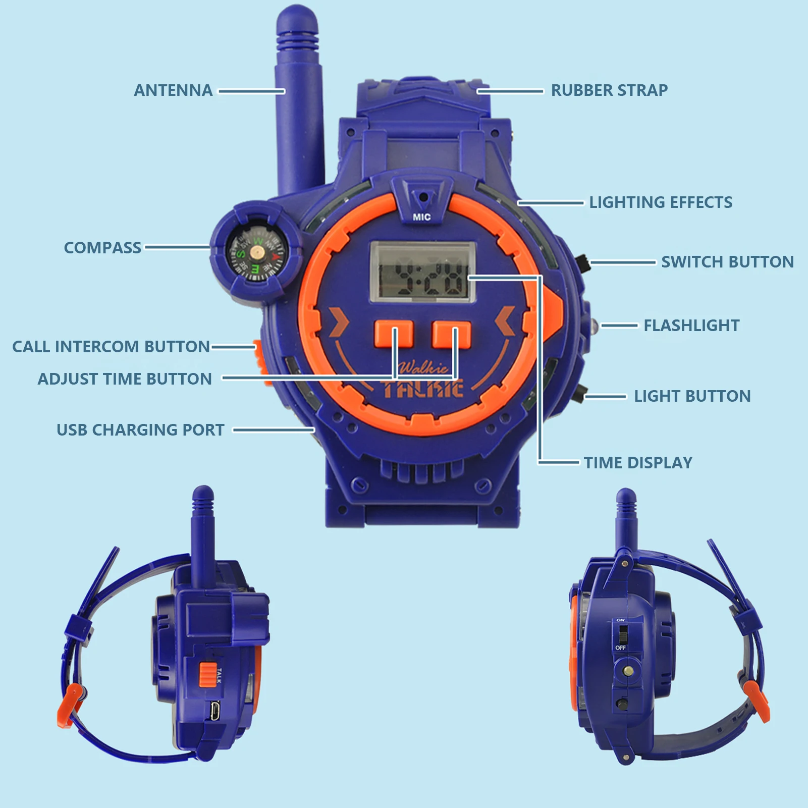 Kids Walkie Talkie Watch Style Walky Talky Rechargeable Walkie-Talkie Two Way Walkie-Talkie For Boys & Girls Rechargeable Walky 3