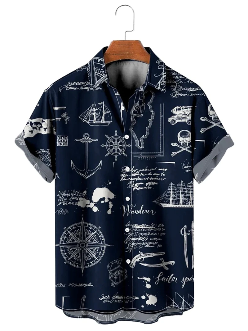 Vintage Shirt For Men 3d Map Printed Short Sleeve Male Shirt Lapel Button Men's Clothing Casual Fashion Tops Oversized Tshirt