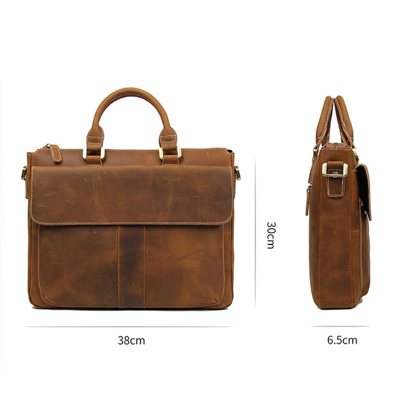 OYIXINGER Retro Leather Men's Business Briefcase For 14inch Laptop Vintage Computer Bag New Male Cowhide Messenger Bag Handbag