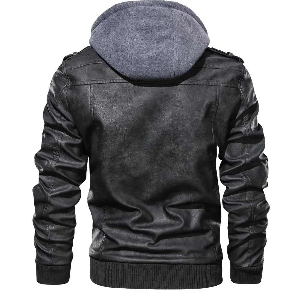 Wepbel Biker's Leather Jacket Men's Zipper Pu Jacket Autumn Detachable Hat Casual Leather Clothing Hooded Autumn Locomotive Coat