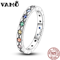 VAMO 925 Sterling Silver CZ Zircon Rings Colorful Stone Woman Rings Sparkling Wedding Ring Grils Anniversary Gift Jewelry 1