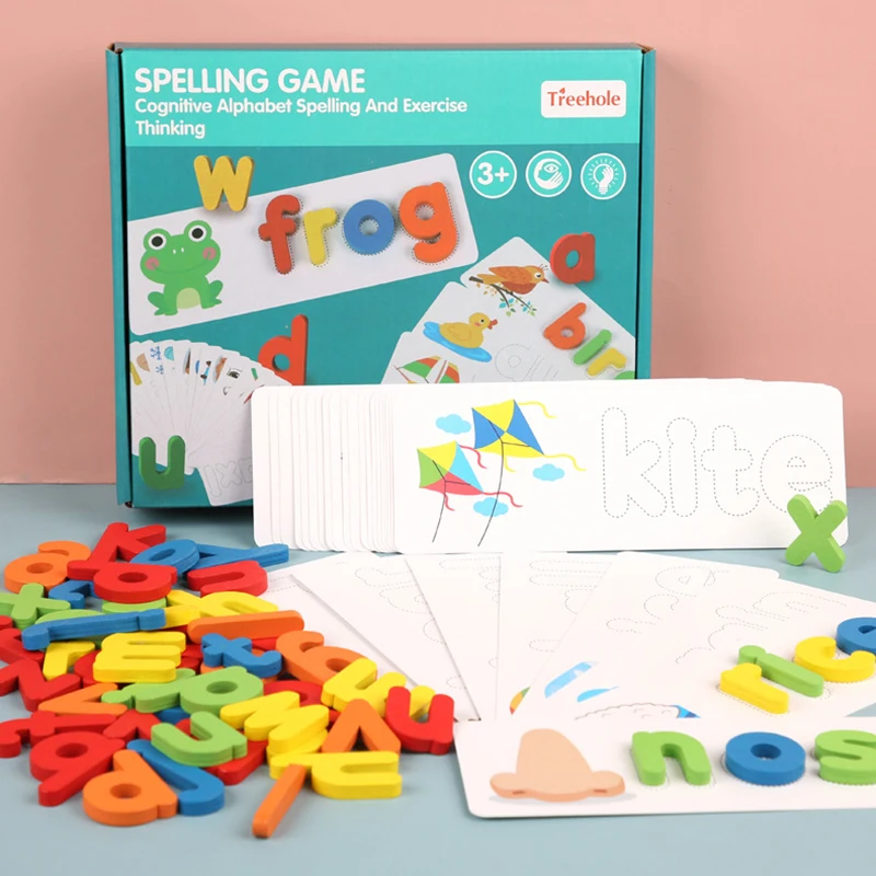 Children Puzzle Wooden Spelling Word Kid Letter Game 26 Letter Recognition Alphabet Toddler Early Educational Toy Cognition Prop 4
