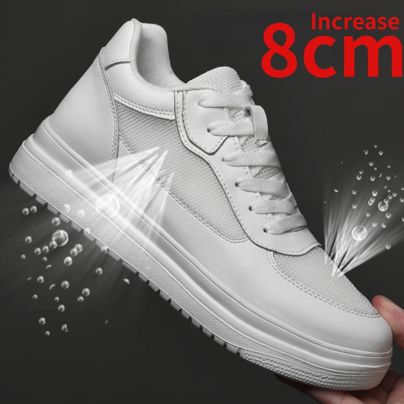 

Summer Breathability Increased 8cm Men Fashion Leisure Couple Sports Shoes Thick-soled Women's White Shoes Elevator Sneakers Man