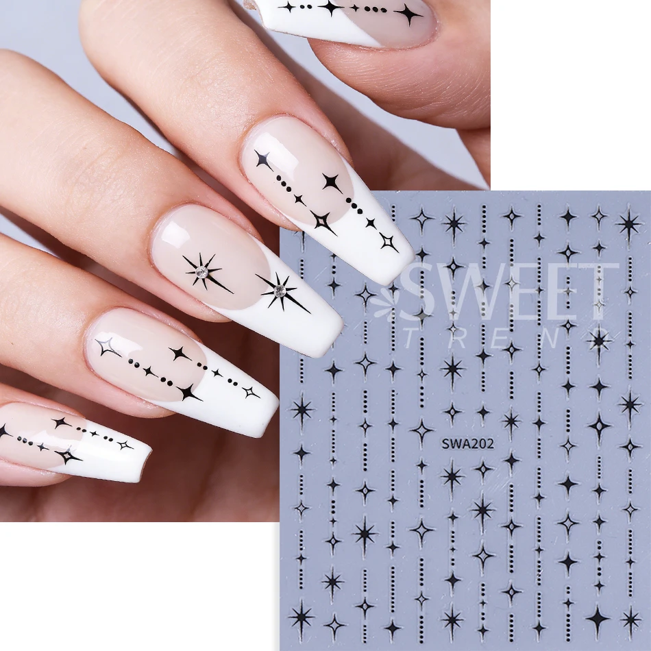 5pcs 금속 레이저 스타 네일 스티커 여성용 자체 접착 블랙 화이트 골드 실버 스타 네일 데칼 DIY 아트 장식 액세서리
