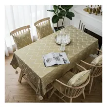 

Polyester Tablecloths, Waterproof Table Covers Tassel Stripes Yellow Dining Table Coffee Table Deco