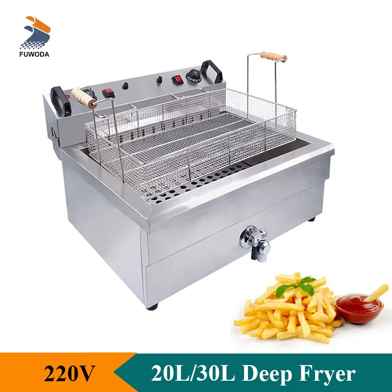 Description Picture 2 of itemElectric 220V Deep Fryer Machine For Chips Chicken Large Capacity 20L 30L Frying Machine with Oil Drain Faucet