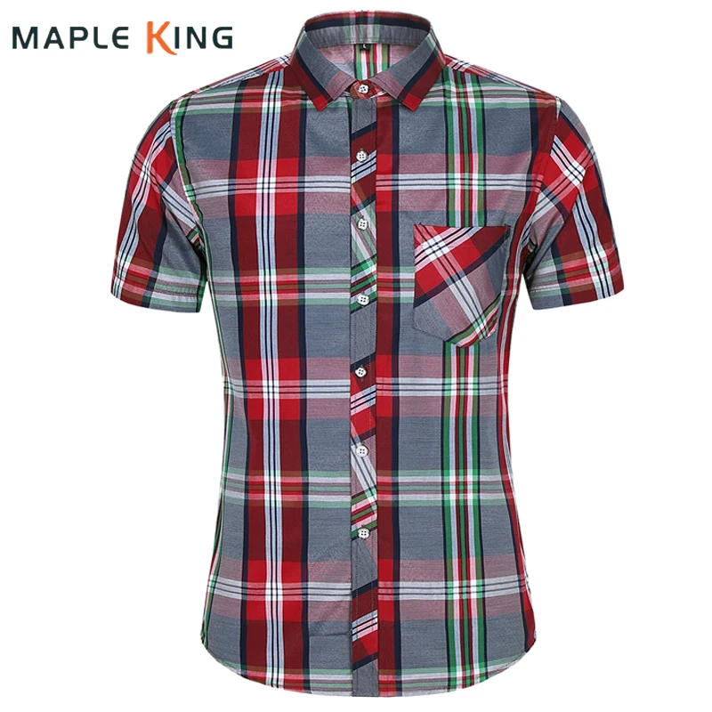 

Red And Black Plaid Shirt Men Summer Dress Chemise Homme Short Sleeve Shirt 2022 Mens Social Business Workwear Blusas Tops M-7XL