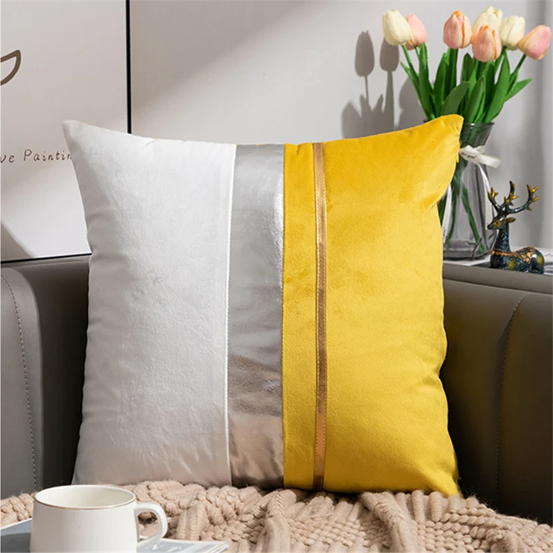 Luxury Sofa Velvet Patchwork Gold Thread Solid Cushions Case 30X50CM Lumbar Pillow 45X45CM Livingroom Bedroom Decorative Pillows 
