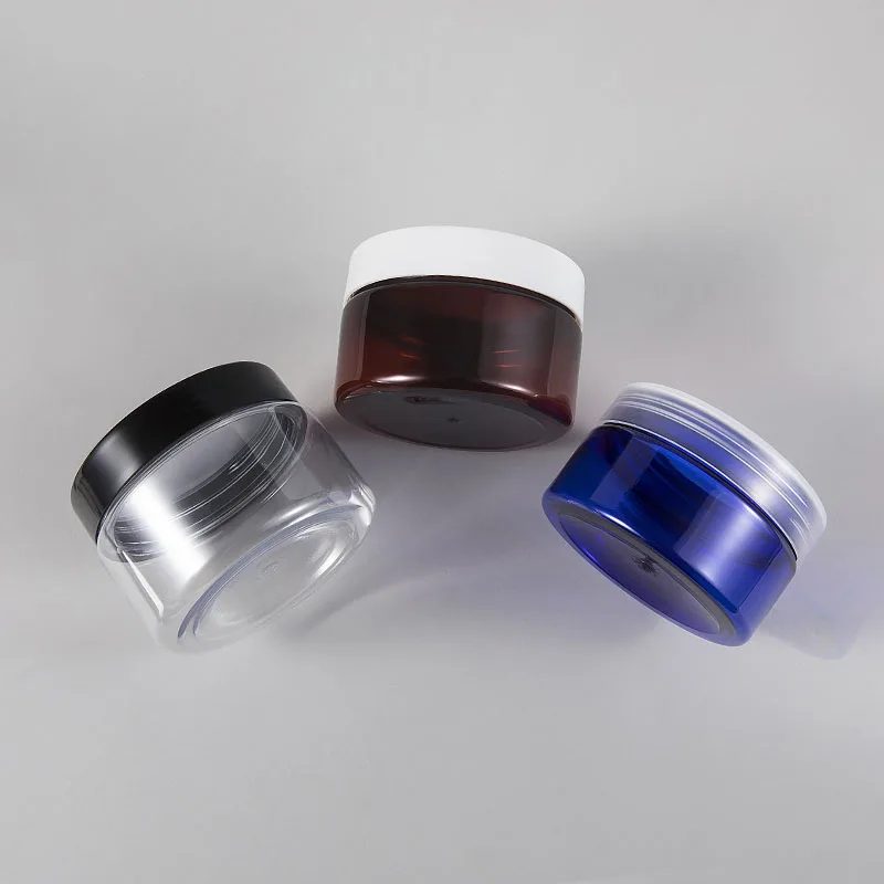 

50g 80G Empty Brown Blue Clear Plastic Face Cream Jar 50ML With Black/White PP Screw Caps Skincare Packaging Containers