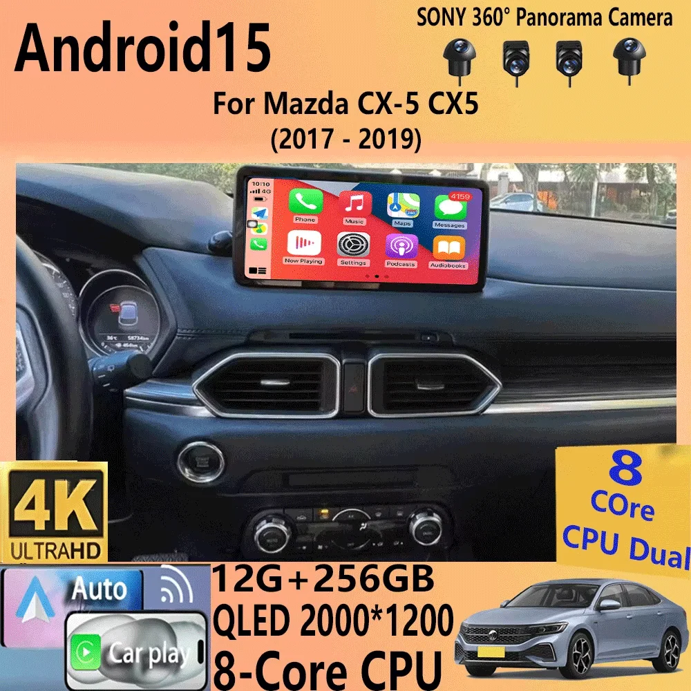 12,3 pulgadas para Mazda CX5 CX-5 CX 5 2017 2018 2019 pantalla reproductor de vídeo Multimedia CarPlay Radio de coche Autoradio 256GB Android 15 1