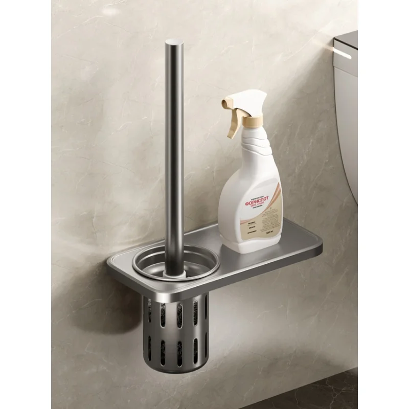 Aluminum Toilet Brush Holder Wall Mounted Detachable Handle Toilet
