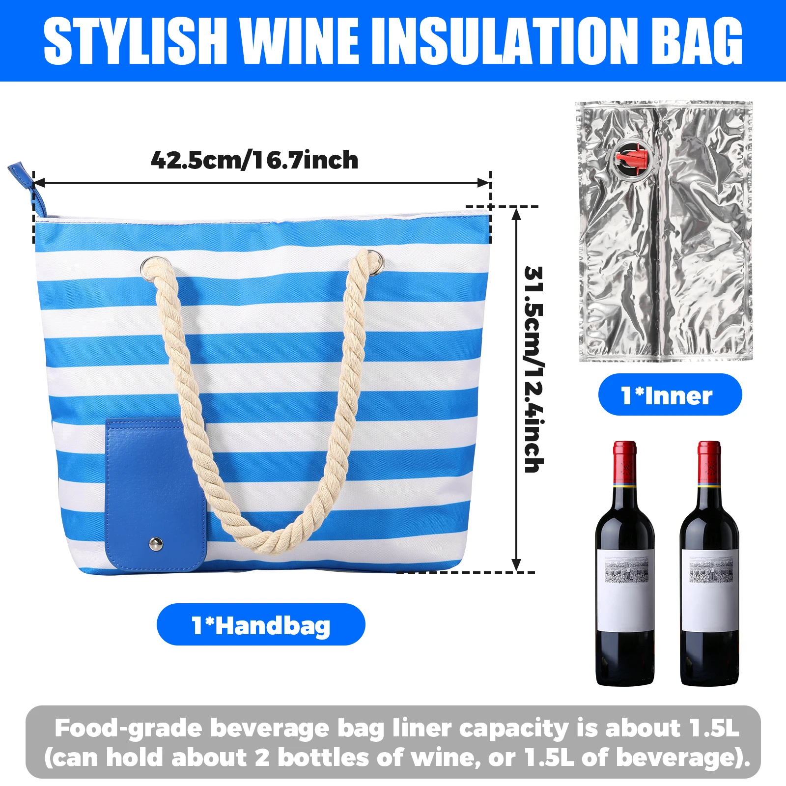 Wine Tote With Drink Dispenser, Canvas Wine Purse With Hidden Insulated Compartment, Beach Portable Wine Bag Shoulder Bag