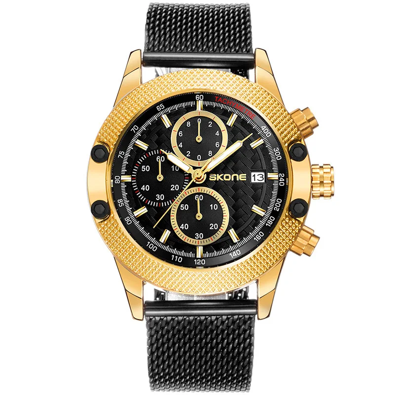 SKONE Leisure Fashion Multifunctional Sports Men's Quartz Watch Business Band Watch Calendar Three Eye Watch