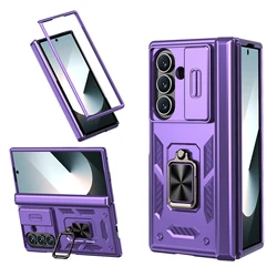 Versatile Magnetic Kickstand Ring Case - Military Grade Shockproof Protective Cover with Camera Protection for Samsung Z Fold 5 (Purple)