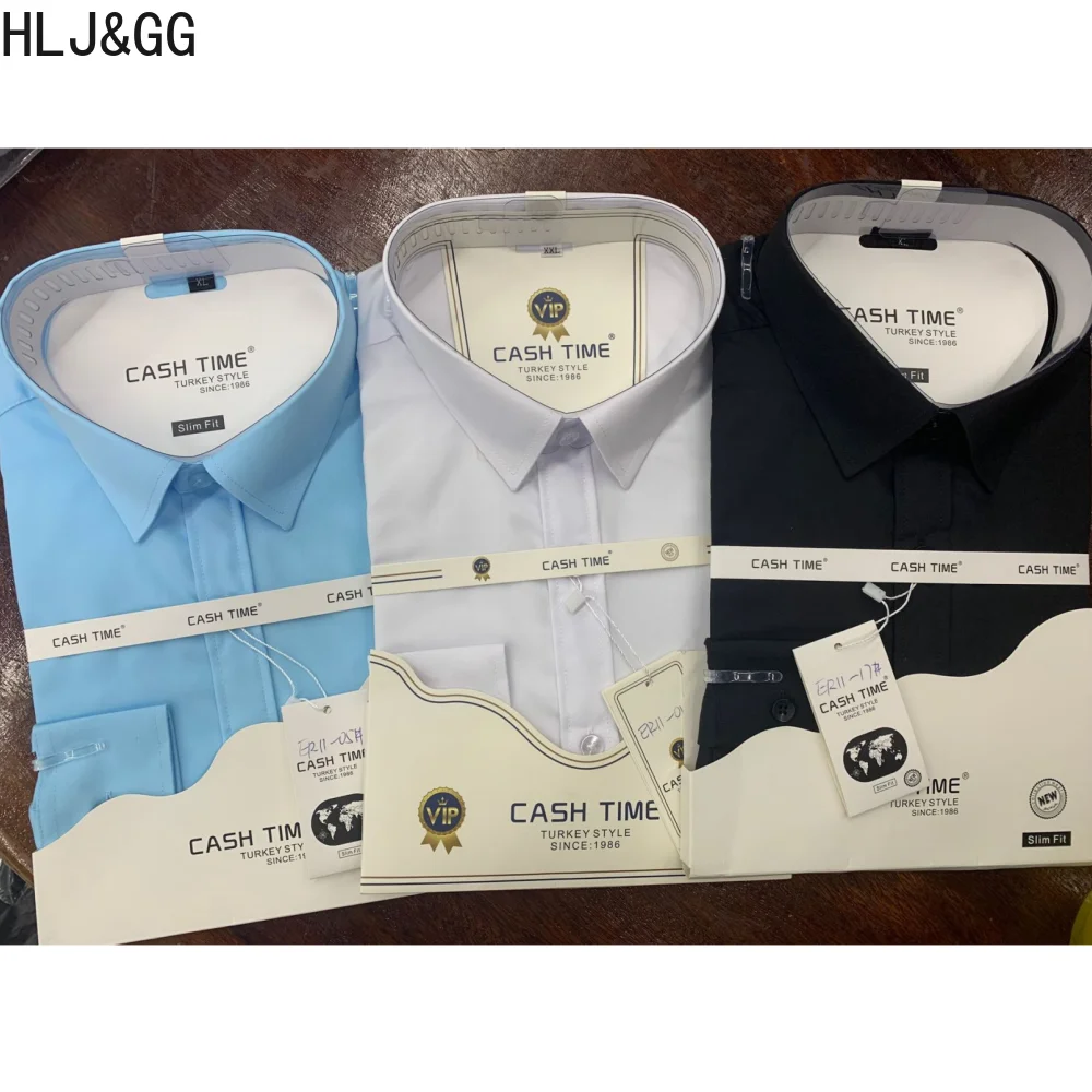 

HLJ&GG High Quality Man's Solid Color No Ironing Shirts Business Casual Lapel Slim Fit Long Sleeve No Ironing Shirts Summer New