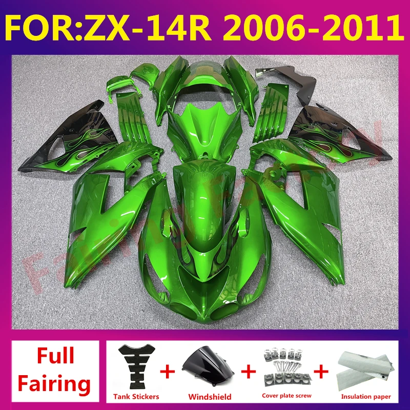 

For Kawasaki Zx14r ZZR 1400 Zx14 Zx-14r Fairing Body Kit bodywork 2006 2007 2008 2009 2010 2011 ZXMT Fairings set green black