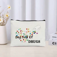 Take Your Meds Fun Medicine Bag Organizer Sundry Storage Zipper Canvas Bag Reusable Office Pencil Case Wallet Travel Makeup Bags 2