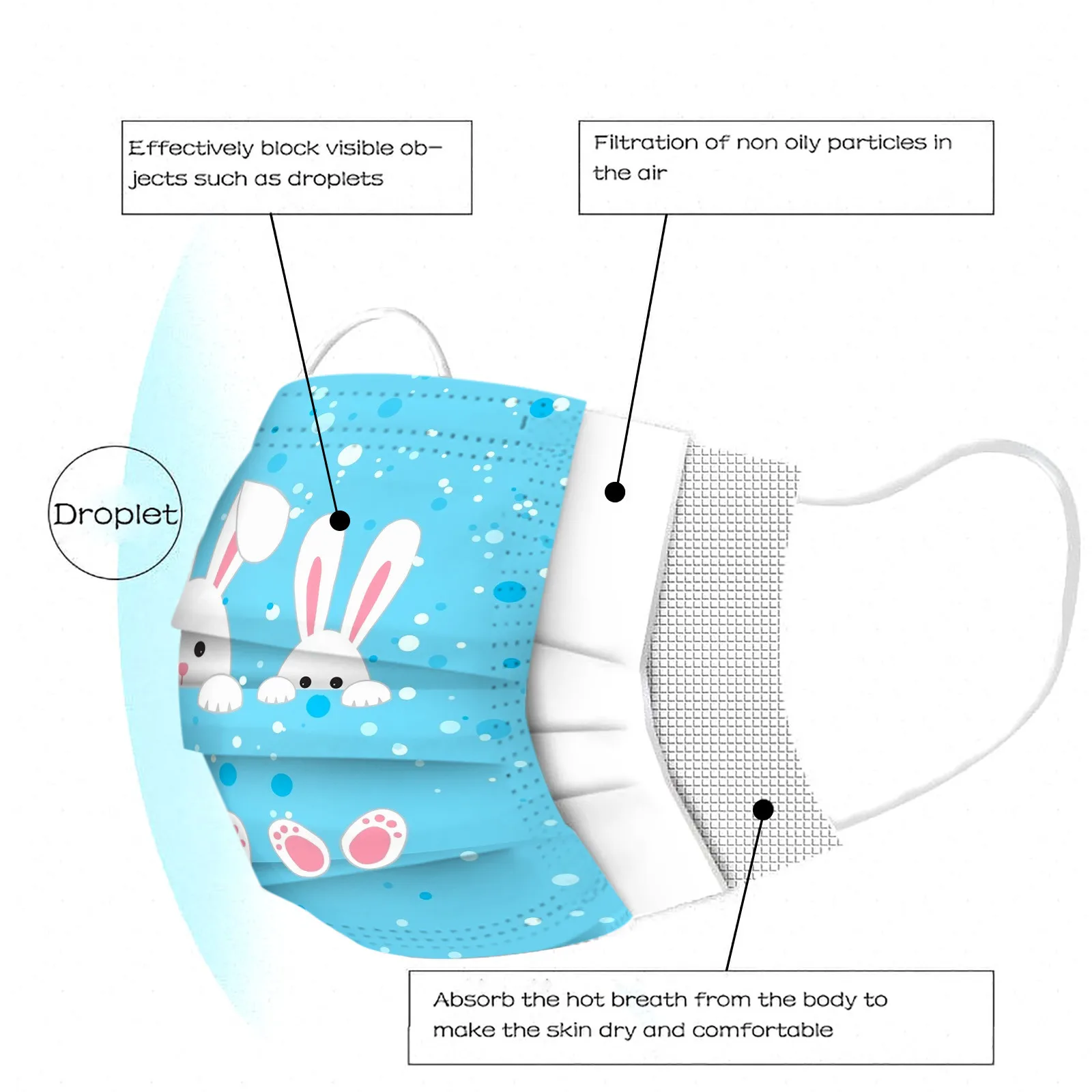 10pcs Bunny Eggs Adult Disposable Face Mask Printed 3ply Dustproof Mascaras Masque Disposible Enfant Breathable Mascarilla 4