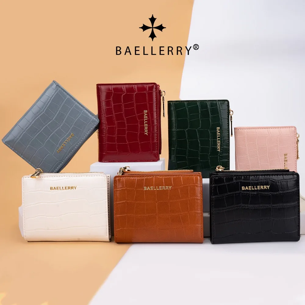 Baellerry Short Zipper Wallet for Women - PU Leather RFID Safe, 4+ Card Slots, Mini Purse (Lightweight & Travel)