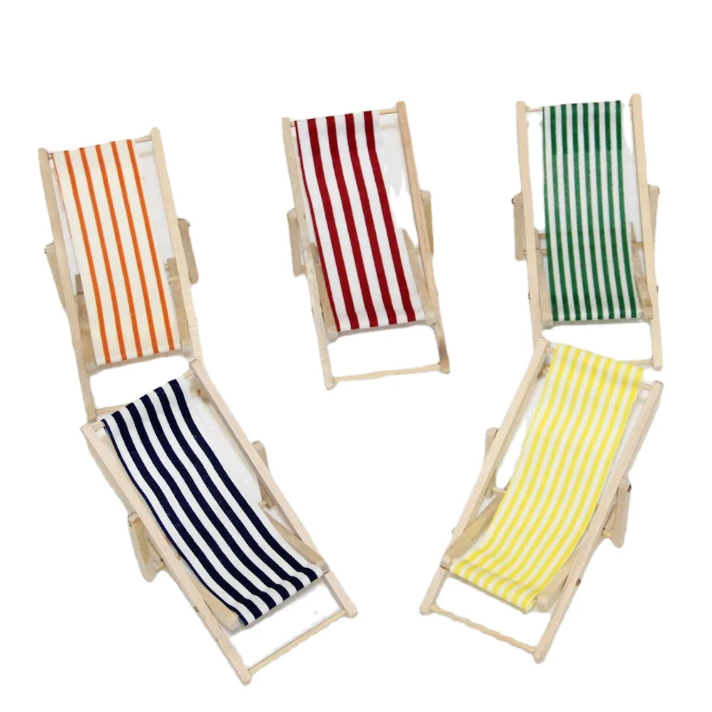 Wholesale Toy Play Furniture Chairs Mini Beach Lounge Chair Garden Decoration Folding Stripe Deck Chair Diy Home Decor 1:12 folding beach chairs 2 pcs taupe fabric
