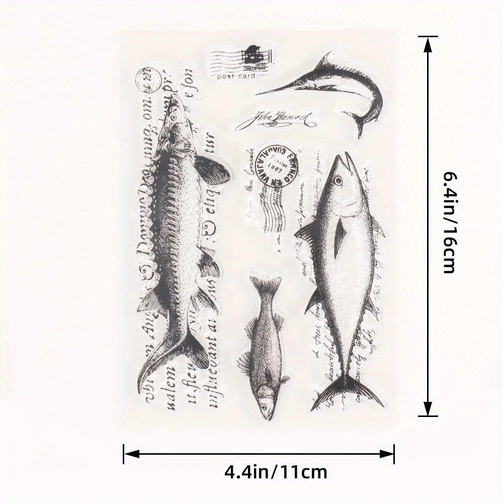 11*16CM Ocean Theme Series Silicone Clear Stamps for Junk Journal Decorative Scrapbooking Album Planner Supplies Fish Text Stamp