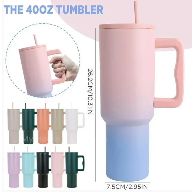 40oz Vacuum Thermos Cup Tumbler with Handle Lid Straw Stainless Steel Vacuum Mug Leak Proof Keep Cold Hot Travel Car Coffee Mug 5