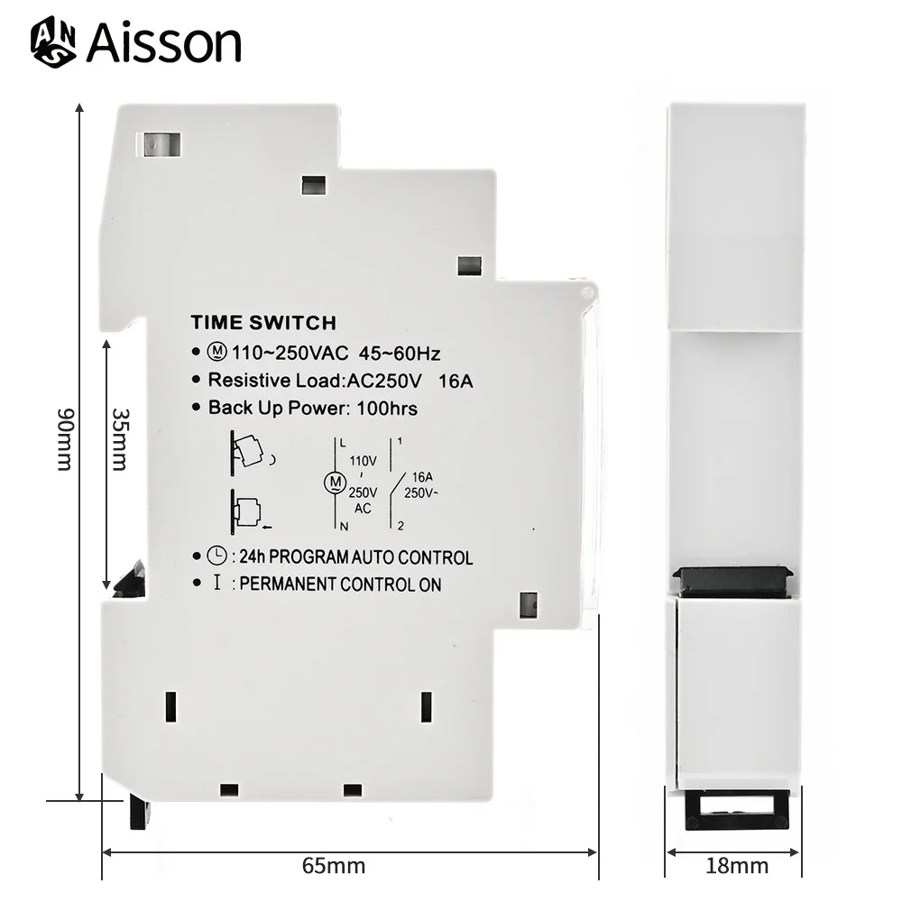 SUL180 DIN Rail Time Switch Mechanical Timer Switch 24 Hours Programmable Timer Control Time Switch 220VAC 16A 4