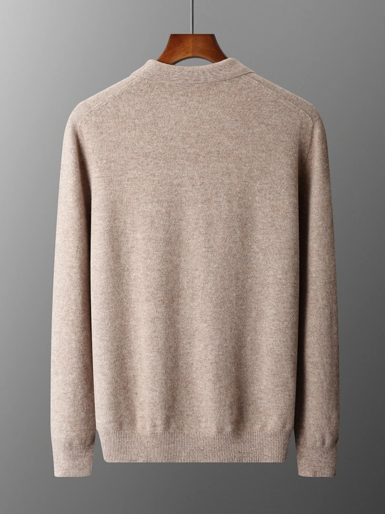 Luxury Men Cashmere Sweater 100% Merino Wool Buttoned Pullover Autumn Winter Polo Collar Knitwear Male Casual Warm Jumper Tops 5