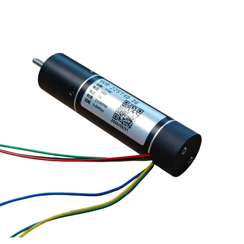 Moteur brushless 22mm 24V 17W avec encodeur 16 bits et réducteur 36:1, détail de l'encodeur et du câblage.