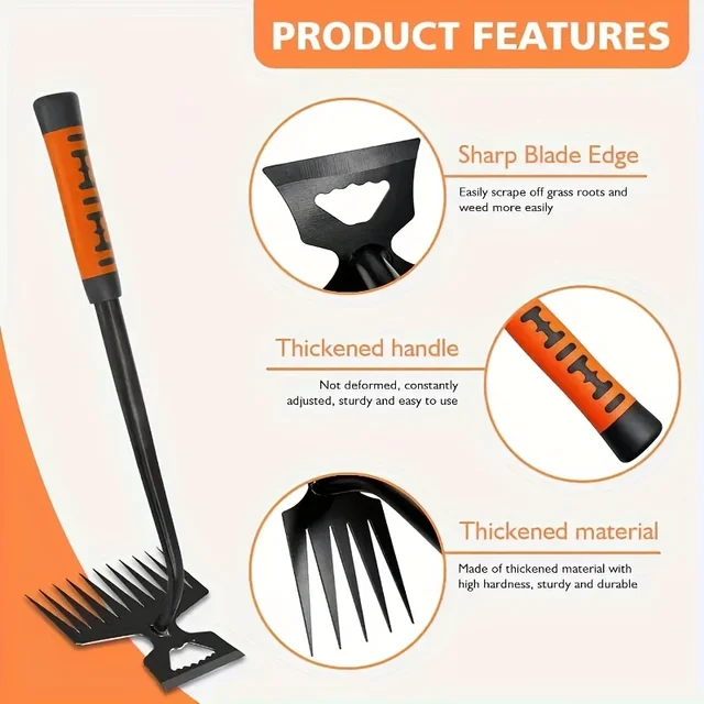 Manual multi-functional weeding rake gardening tool, portable weeding rake for gardens, root-pulling tool 6