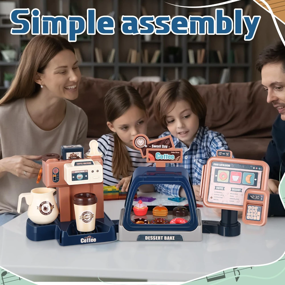 WizKidz-Coffee Maker Playset-Pretend Role Play Toy Kitchen Appliances with Fake Donuts Sound Light for Ages 3+ Boys & Girls