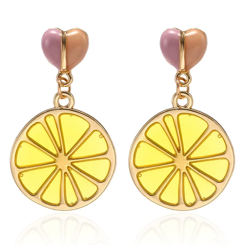 

Summer Fresh Fruit Earrings Female Korean Version Sweet Simple Creative Color Matching Love Resin Lemon Earrings Earrings