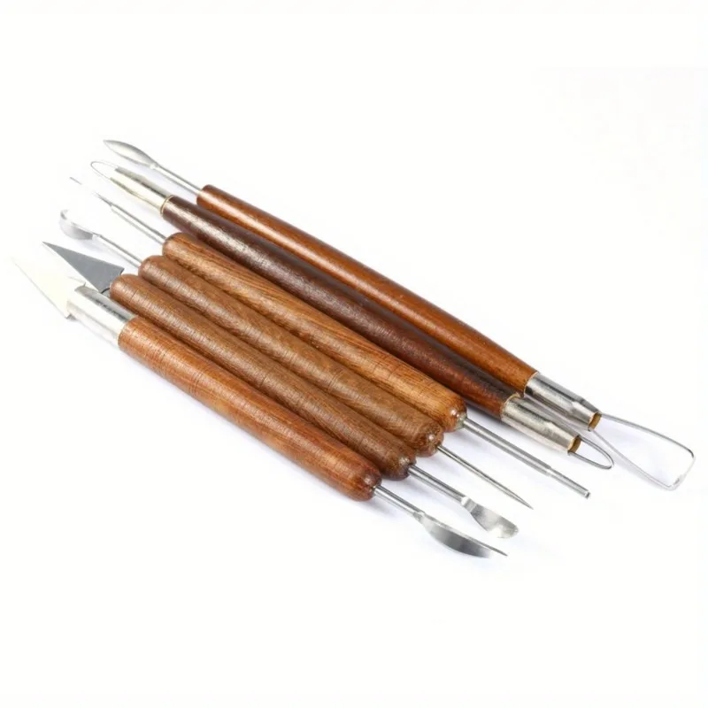 6pcs Clay Sculpting Tools Set Carving Tool Hand Cutter Knife Smoothing Polymer Shapers Modeling Carved Tool Wood Handle