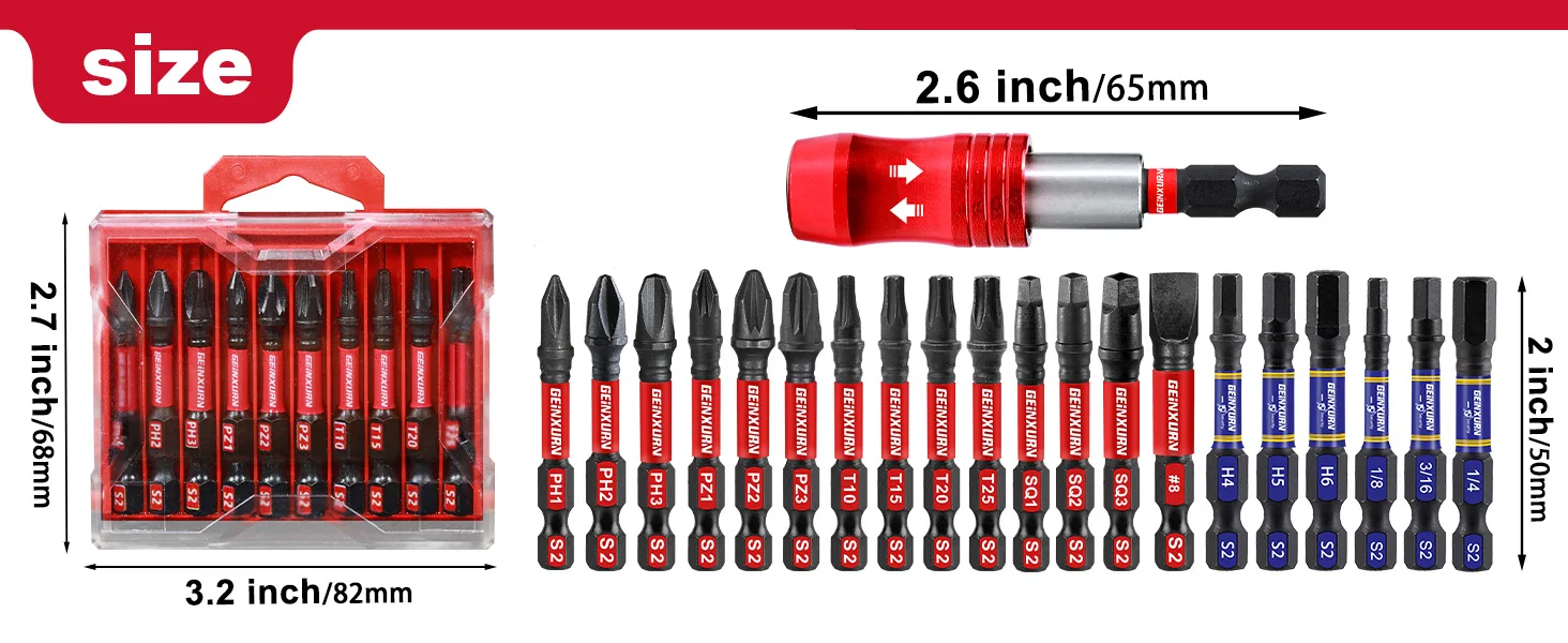 Geinxurn 2,6'' Schlagschrauber-Bithalter, Magnetische Verlängerung Schnellwechsel-Steckschlüssel-Bithalter mit Schraubendreher-Bit-Set – Detail 2