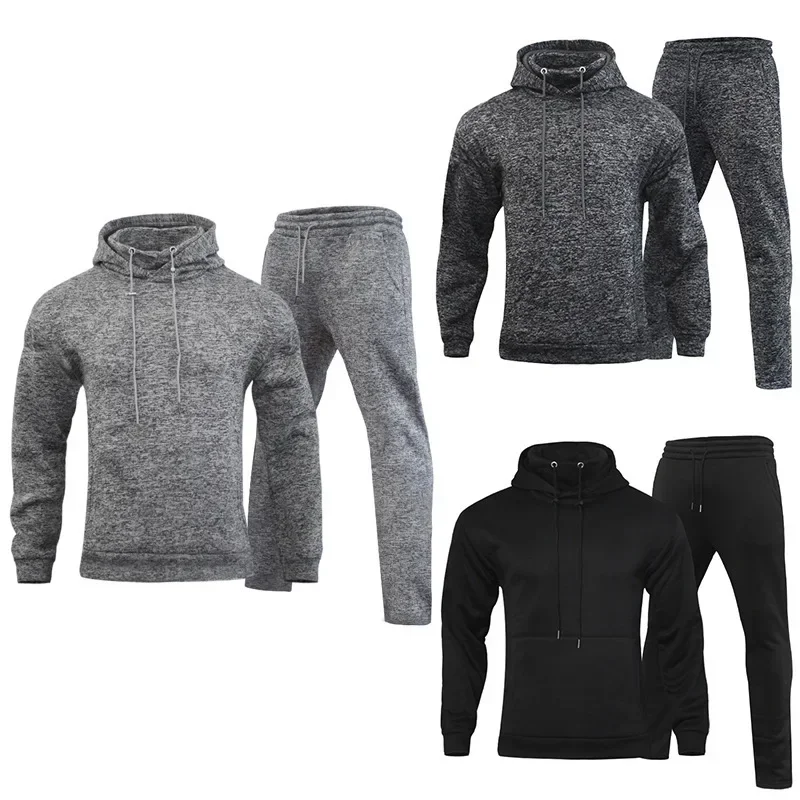 Men High Quality Sweater Hooded Tops + Pants Two Piece Suit Tracksuit Casual Sweatpant Man Sets