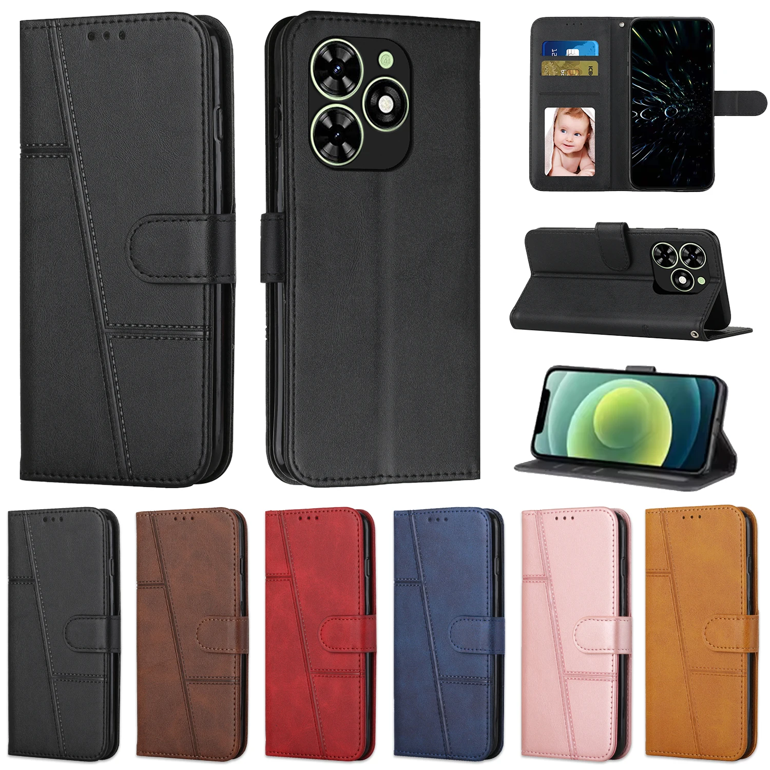 Leather Phone Wallet Case - Elegant Book Design Cover