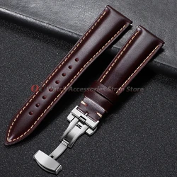 Vintage Oil Wax Leather Watch Band with Butterfly Buckle and Quick Release - 22mm (Wine Red)
